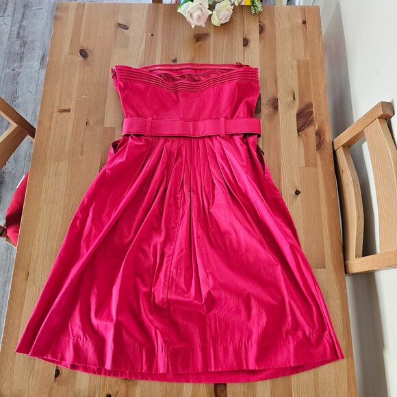 NY&C  - Strapless Full Skirt Knee Length Cotton Dress - Pomegranate Red Size 4 - Picture 2 of 11